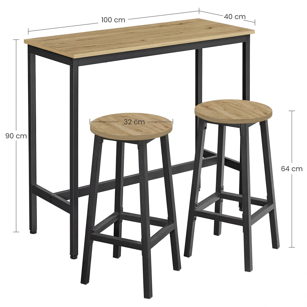 Barsæt med bord og 2 skamler – ARTISAN OAK / sort