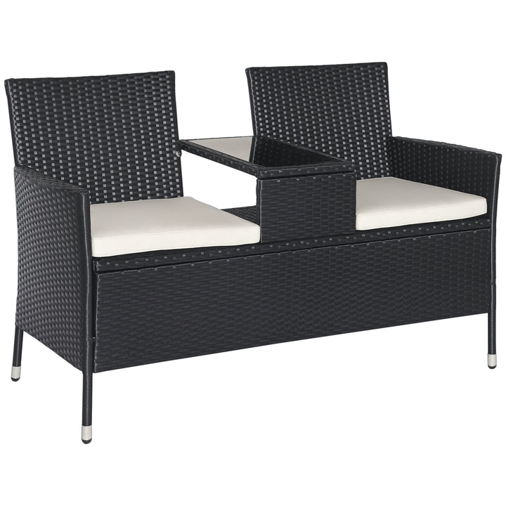 Havebænk polyrattan 2-personers uv-bestandig bænk med bordhynde ryglæn havemøbler parkbænk op til 240 kg lasteevne balkonbænk til haveterrasse balkon 133x63x84cm, sort