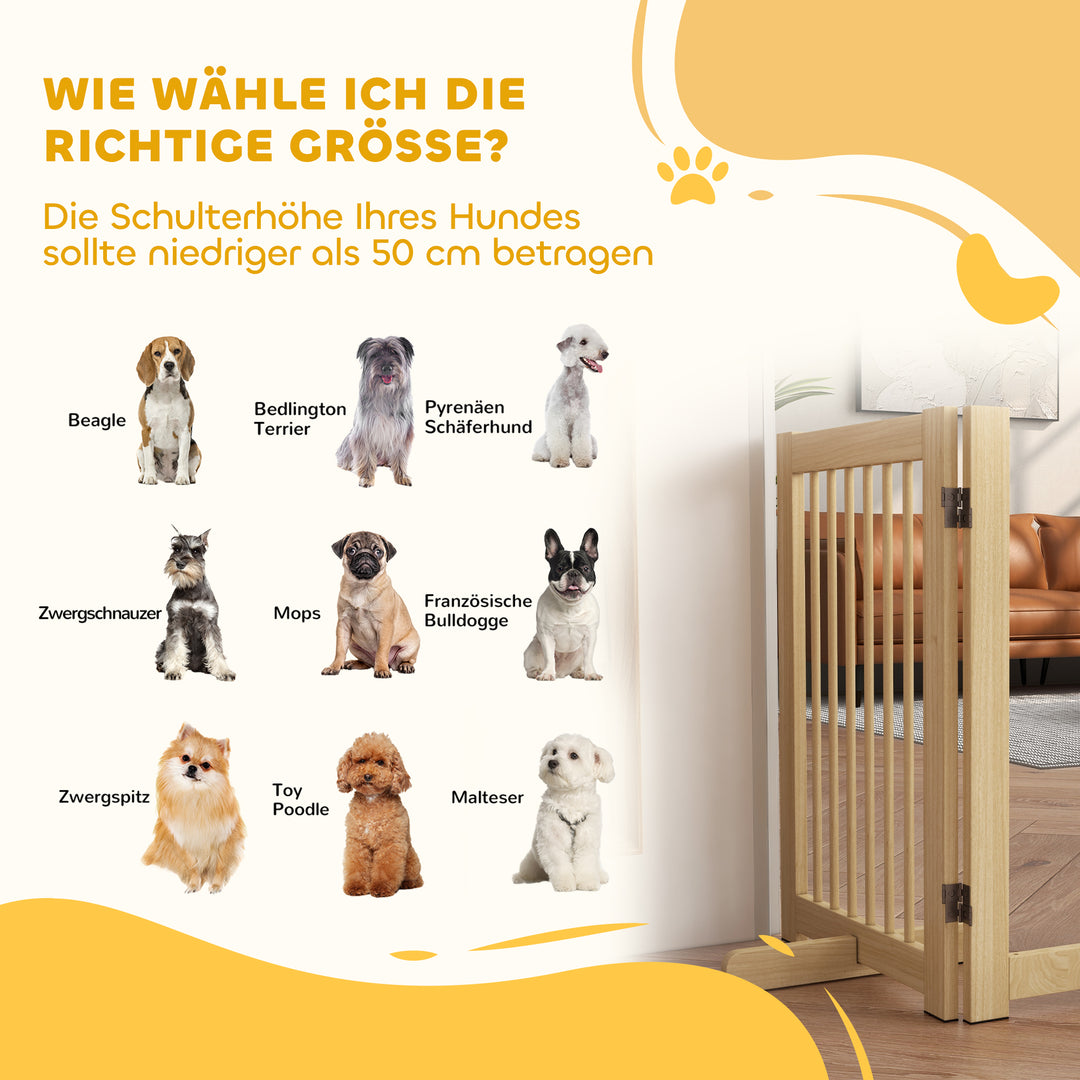 Fritstående hundegitter, 4 paneler, fleksibelt, fyrretræ, 204l x 36b x 75h cm, naturtræ