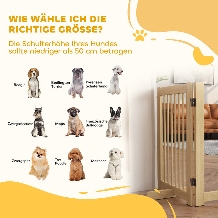 Fritstående hundegitter, 4 paneler, fleksibelt, fyrretræ, 204l x 36b x 75h cm, naturtræ