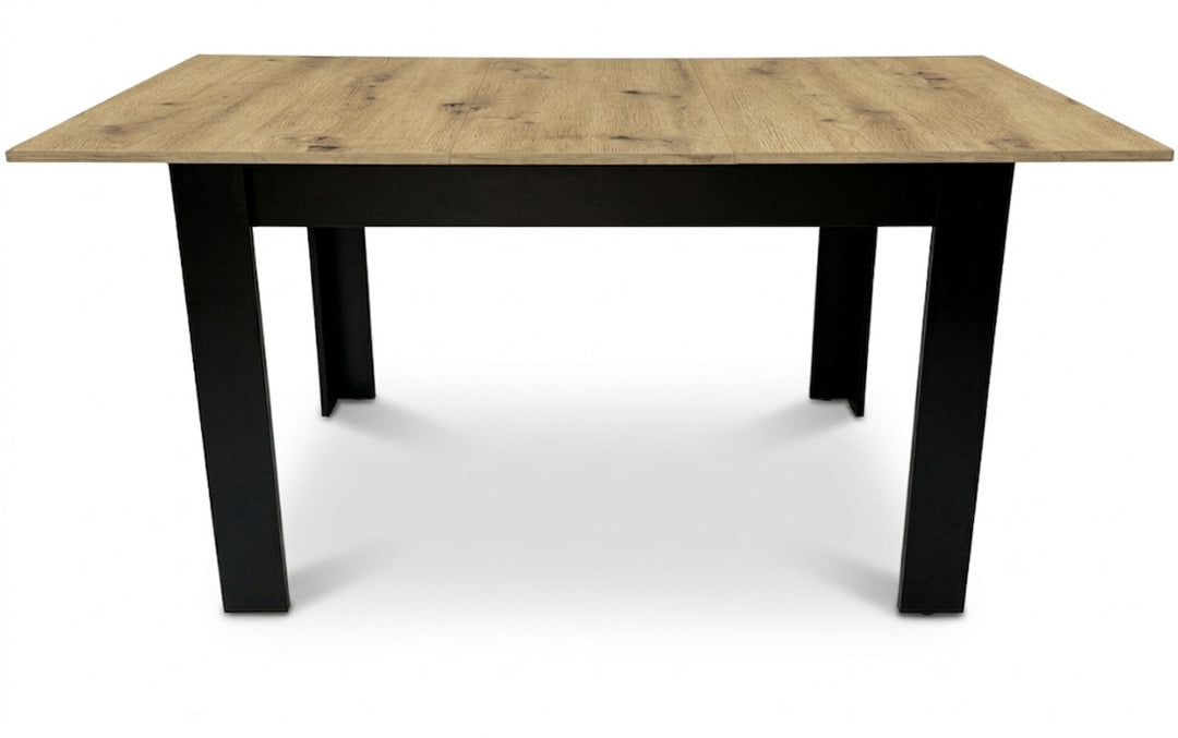 Naturfarvet spisebord, sorte ben, 120-160x80 cm