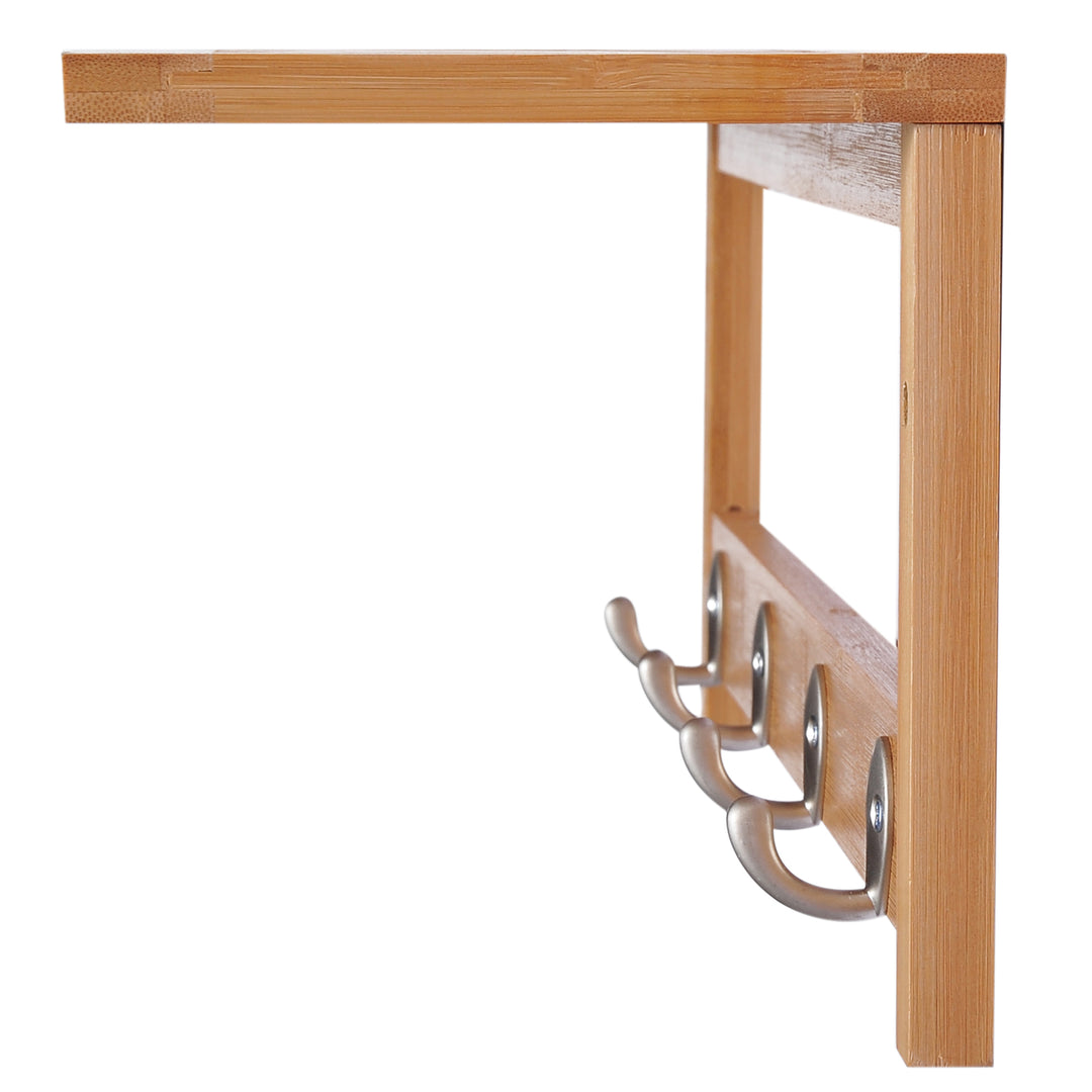 Vægmonteret knagerække med kroge, pladsbesparende, bæreevne 5 kg, 50 x 16 x 17,5 cm, naturtræ