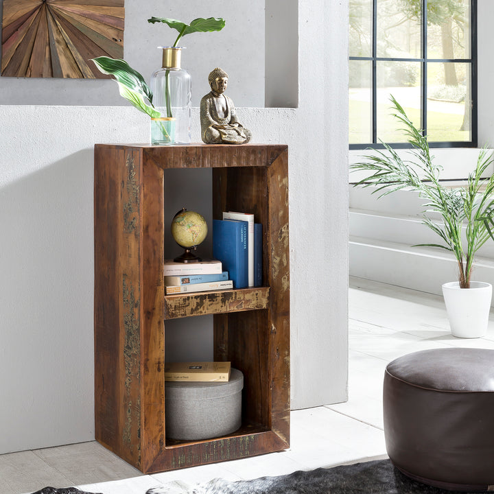 Calcutta reol 45 x 35 x 90 cm, massiv træhylde med 2 niveauer, kubeformet sidebord til stuen, fritstående hylde i shabby chic-stil