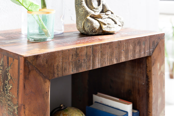 Calcutta reol 45 x 35 x 90 cm, massiv træhylde med 2 niveauer, kubeformet sidebord til stuen, fritstående hylde i shabby chic-stil