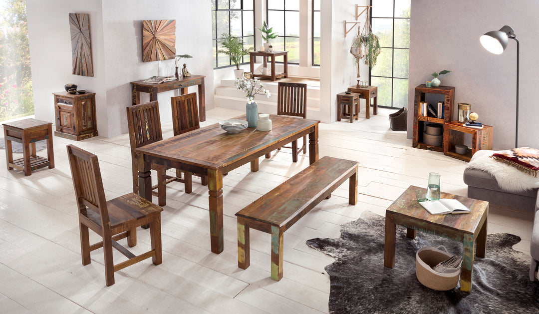 Calcutta reol 45 x 35 x 90 cm, massiv træhylde med 2 niveauer, kubeformet sidebord til stuen, fritstående hylde i shabby chic-stil