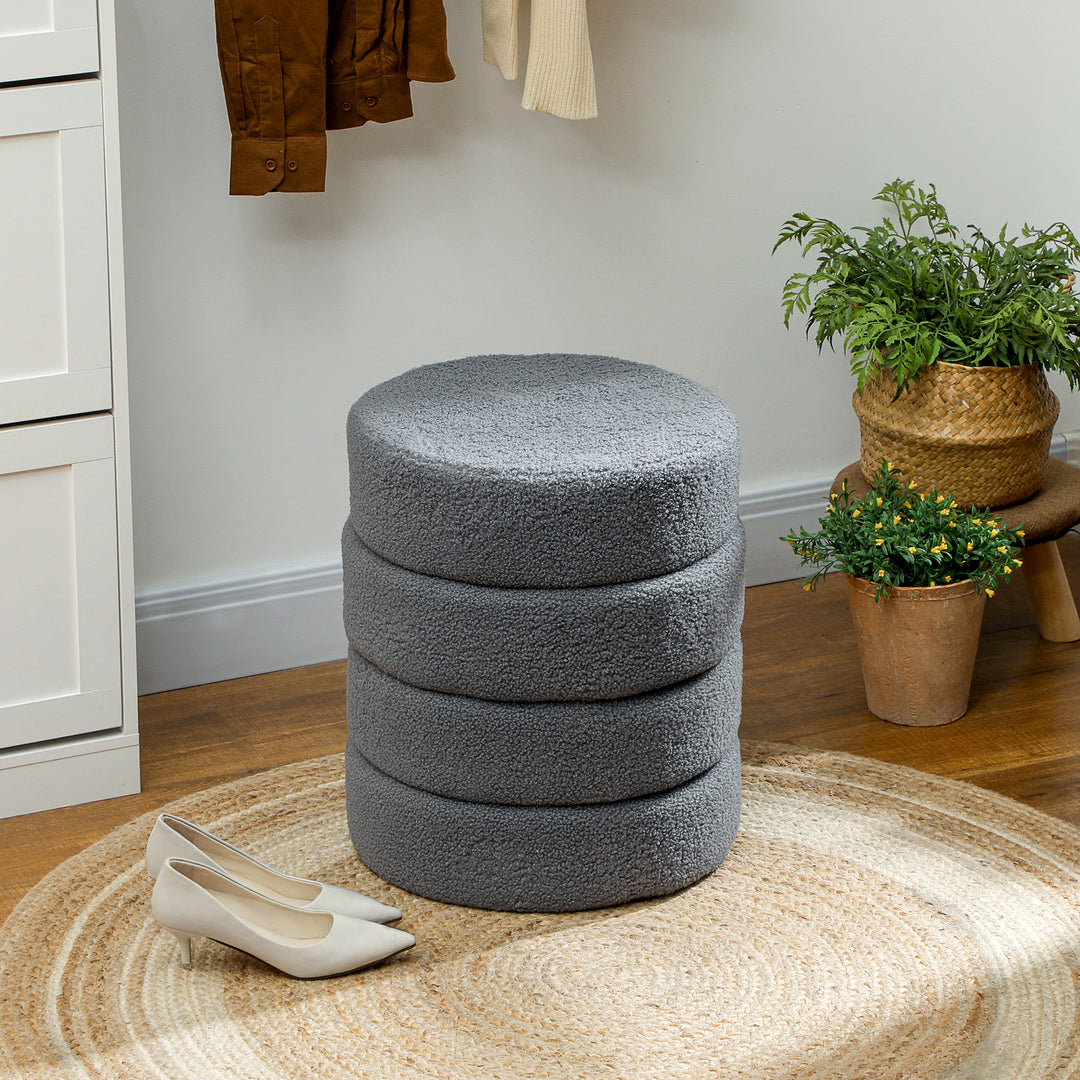 Skammel, rund, teddy fleece, op til 120 kg, ø40x45h cm, mørkegrå