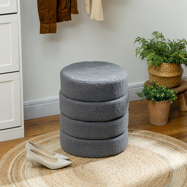 Skammel, rund, teddy fleece, op til 120 kg, ø40x45h cm, mørkegrå