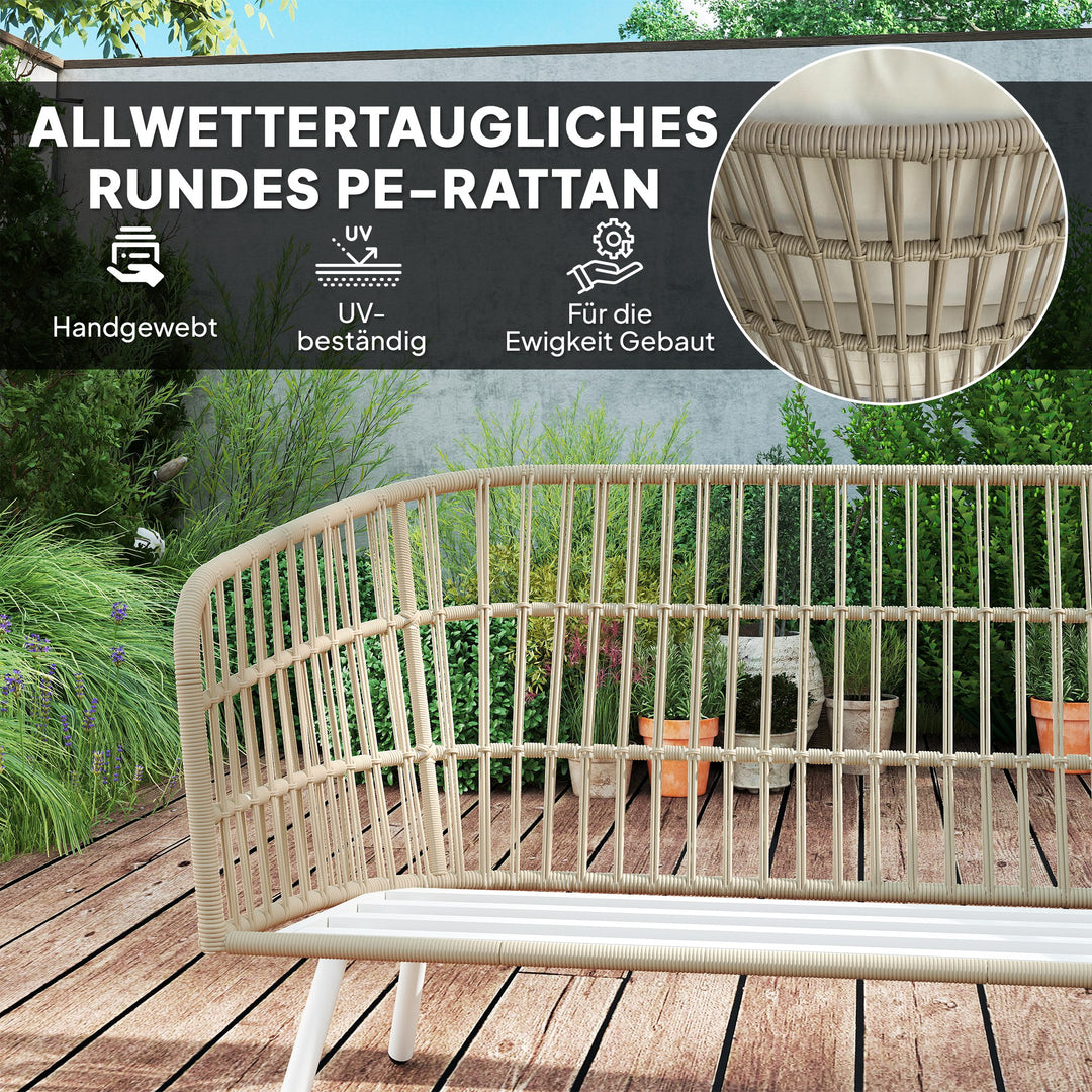 Havemøbelsæt af polyrattan loungesæt med 2-personers sofa, lænestol, bordhynder, vejrbestandig til 4 personer i khaki