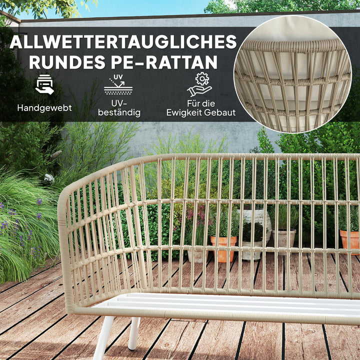 Havemøbelsæt af polyrattan loungesæt med 2-personers sofa, lænestol, bordhynder, vejrbestandig til 4 personer i khaki
