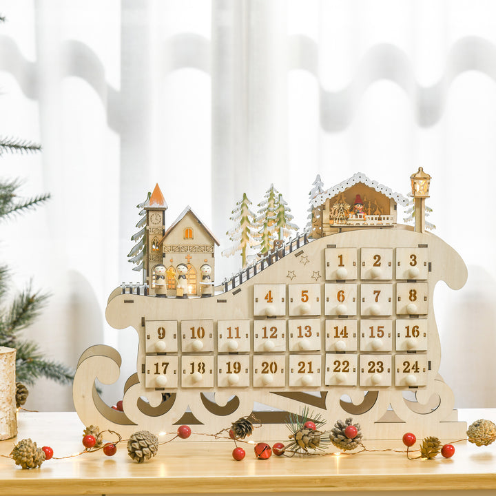 Adventskalender til at fylde med 24 skuffer, LED-lys, kaneform, gør-det-selv julekalender, nedtællingskalender til jul, gave til børn og voksne