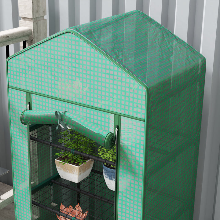 Minidrivhus til blomster eller grøntsager, stål, plastik, 69l x 49b x 193h cm, grøn