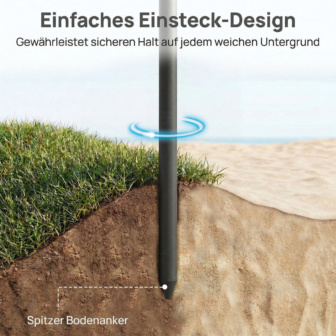 Strandparasol Ø150 cm, vandafvisende, foldbar, med sandanker, justerbar hældning, bæretaske, beige