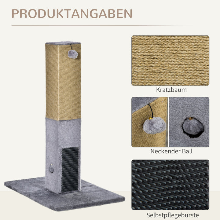 Kradsetræ til katte, 79 cm kradsetræ med jute reb, inkluderer legetøj, plys, grå