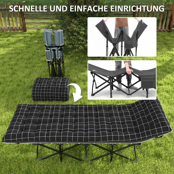 Sammenklappelig campingseng, feltseng med madras, ergonomisk, metalramme, sort