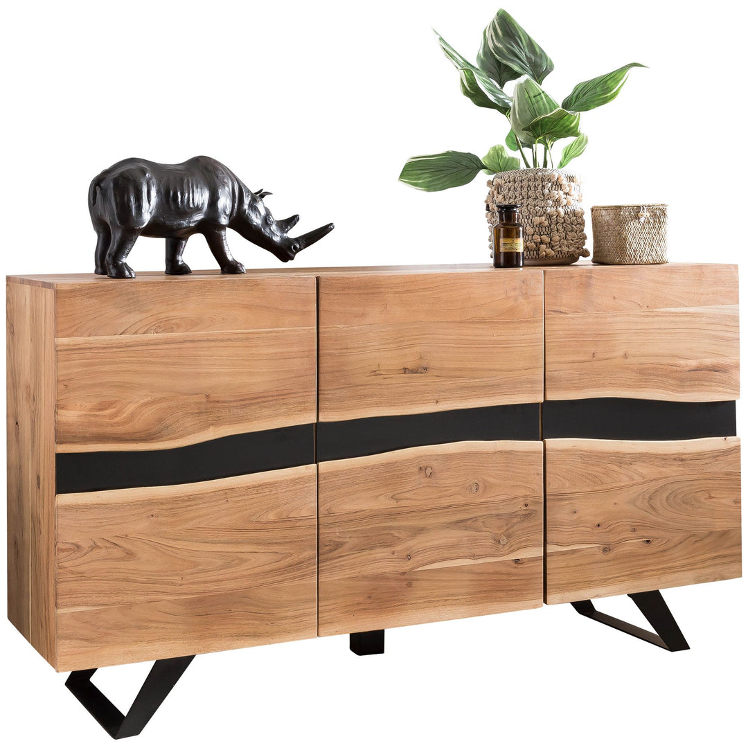Skænk, 148 x 85 x 43 cm massivt træ akacie naturfarvet skænk