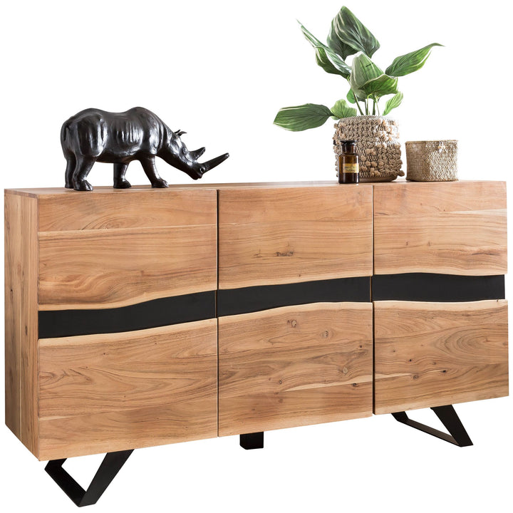 Skænk, 148 x 85 x 43 cm massivt træ akacie naturfarvet skænk