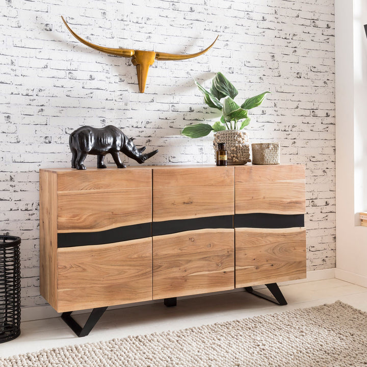 Skænk, 148 x 85 x 43 cm massivt træ akacie naturfarvet skænk