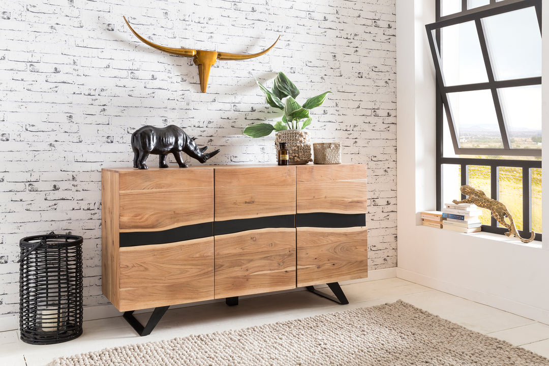 Skænk, 148 x 85 x 43 cm massivt træ akacie naturfarvet skænk