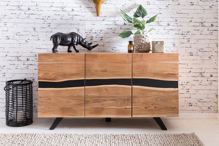 Skænk, 148 x 85 x 43 cm massivt træ akacie naturfarvet skænk