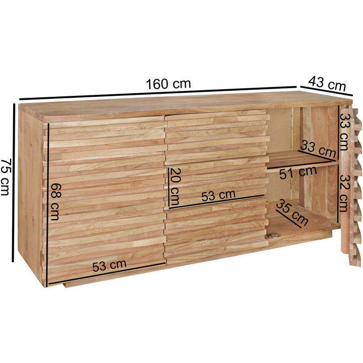 Skænk 160 x 75 x 43 cm massivt træ akacie naturfarvet skænk