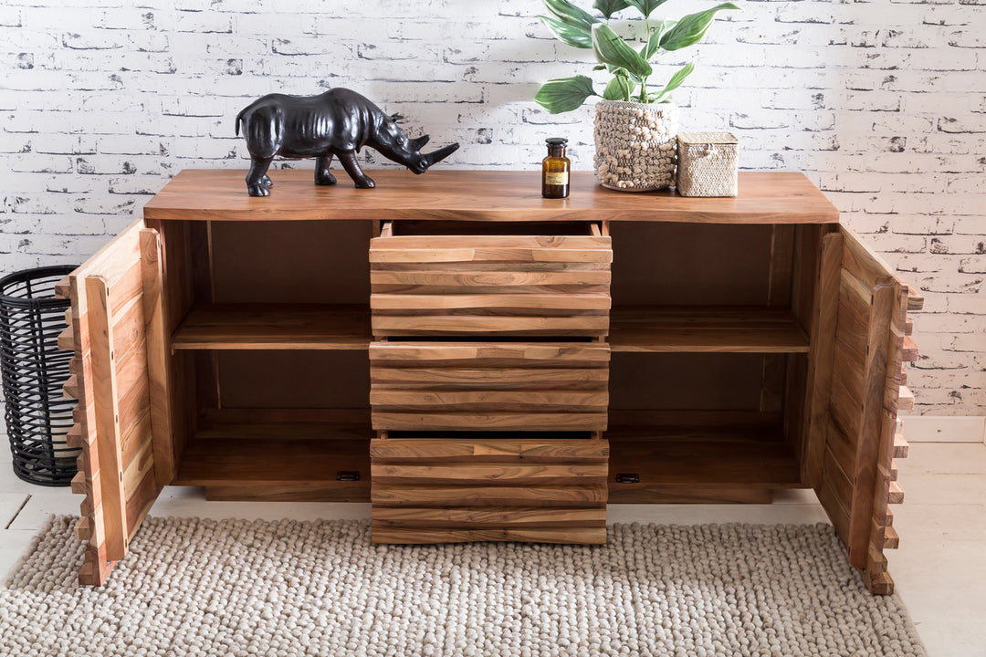 Skænk 160 x 75 x 43 cm massivt træ akacie naturfarvet skænk