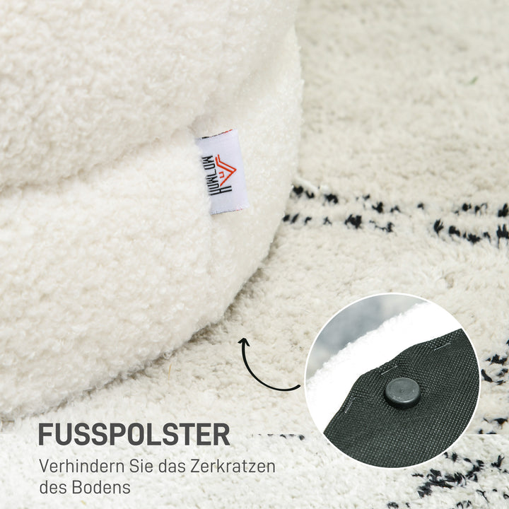 Skammel, rund, teddy fleece, op til 120 kg, ø40x45h cm, cremehvid