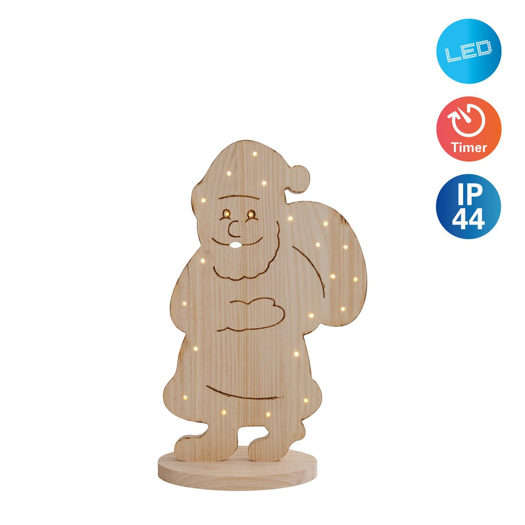 Led Wood Decolum "Santa" Small, julepynt lavet af træ i naturen, med fast indbyggede LED'er, til det udendørs område