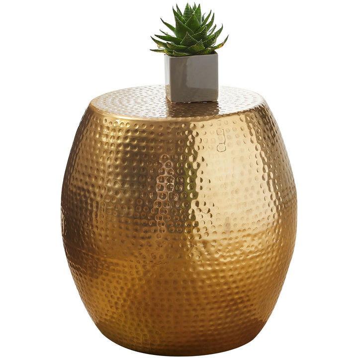 Sidebord 42 x 42 x 42 cm, aluminium, guld, dekorativt bord, orientalsk, rundt, designer sidebord, metal, moderne, smalt, lille hamret sidebord