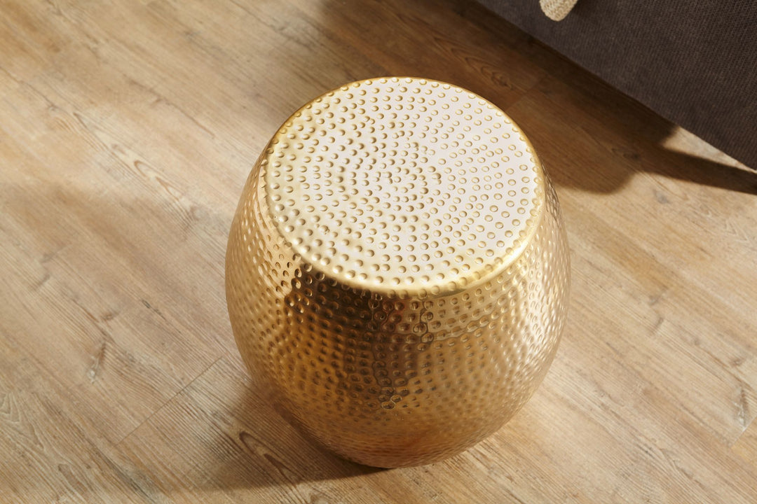 Sidebord 42 x 42 x 42 cm, aluminium, guld, dekorativt bord, orientalsk, rundt, designer sidebord, metal, moderne, smalt, lille hamret sidebord