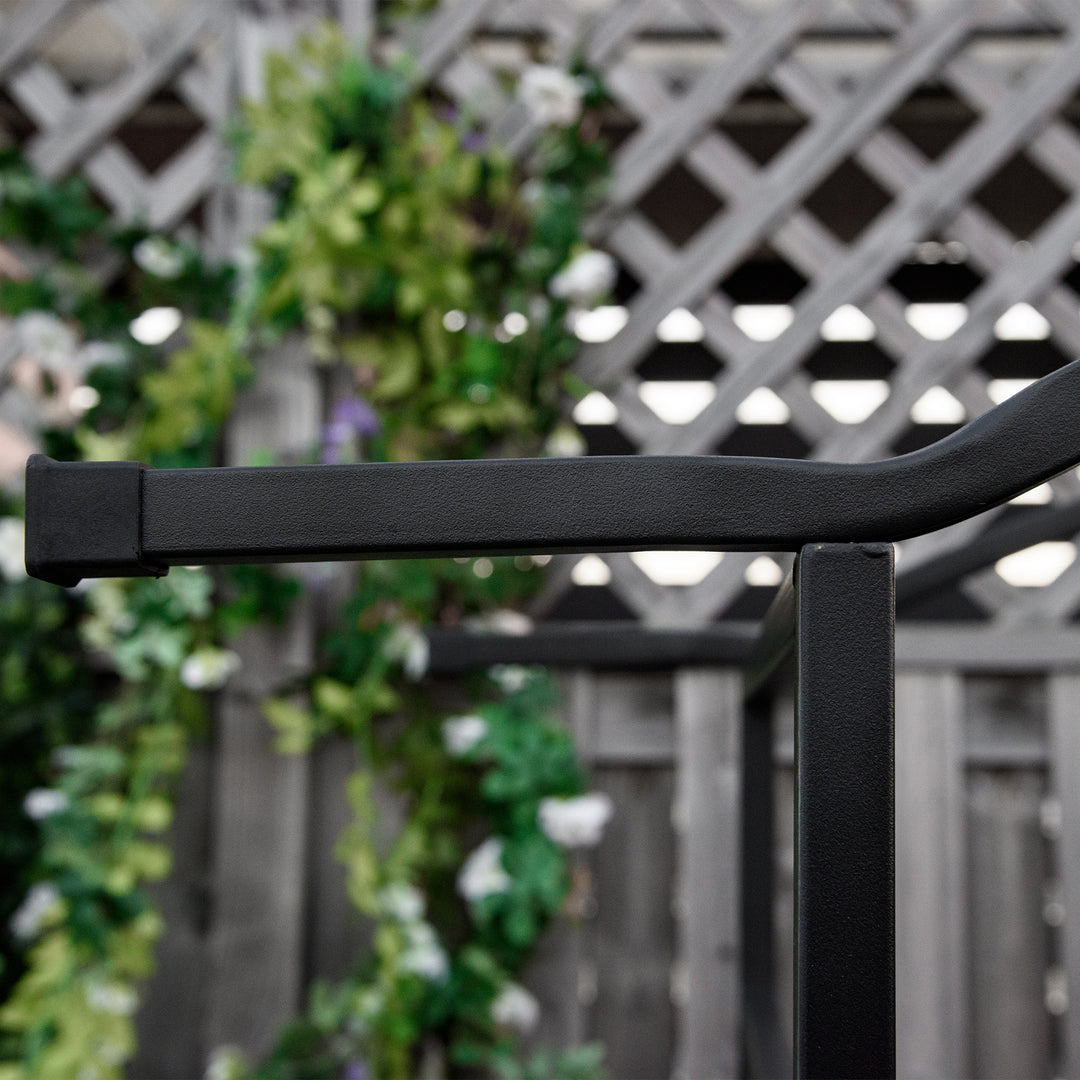 Plantebue med bænk, siddebænk, buegang, espalier, klatrehjælp, have, buet tag, metal, sort, 154 x 60 x 205 cm