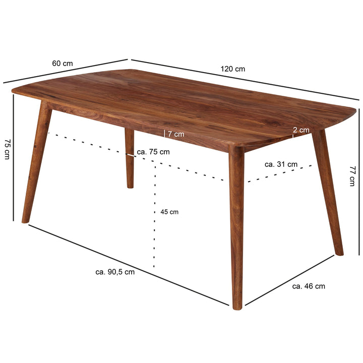 Designer spisebord i massivt træ, 120x77x60 cm, brun
