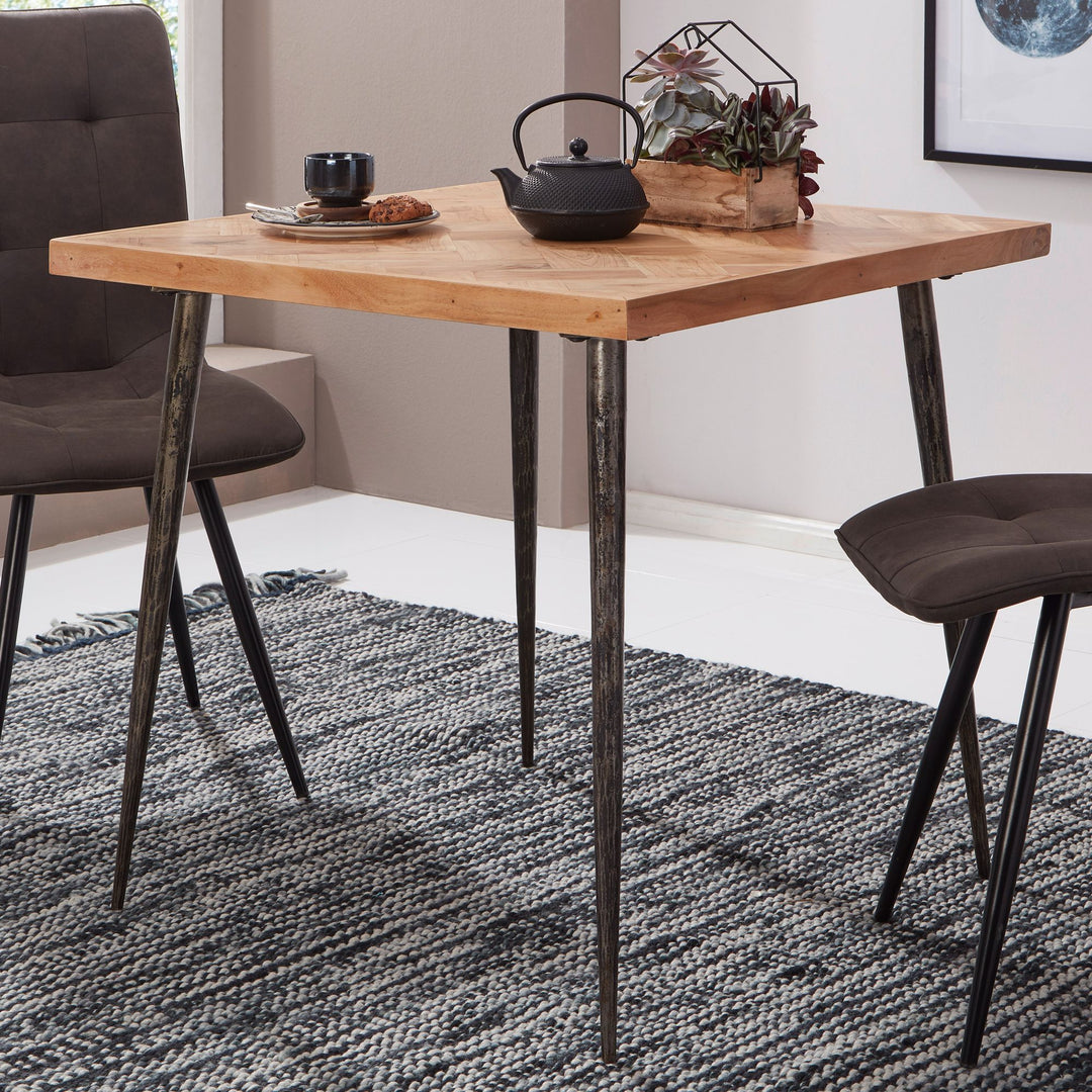 Spisebord 80x76x80 cm massivt akacietræ / metal industriel stil, lille spisebord i massivt træ, køkkenbord, spisebord i træ, lille spisebord i træ, firkantet bord i massivt træ
