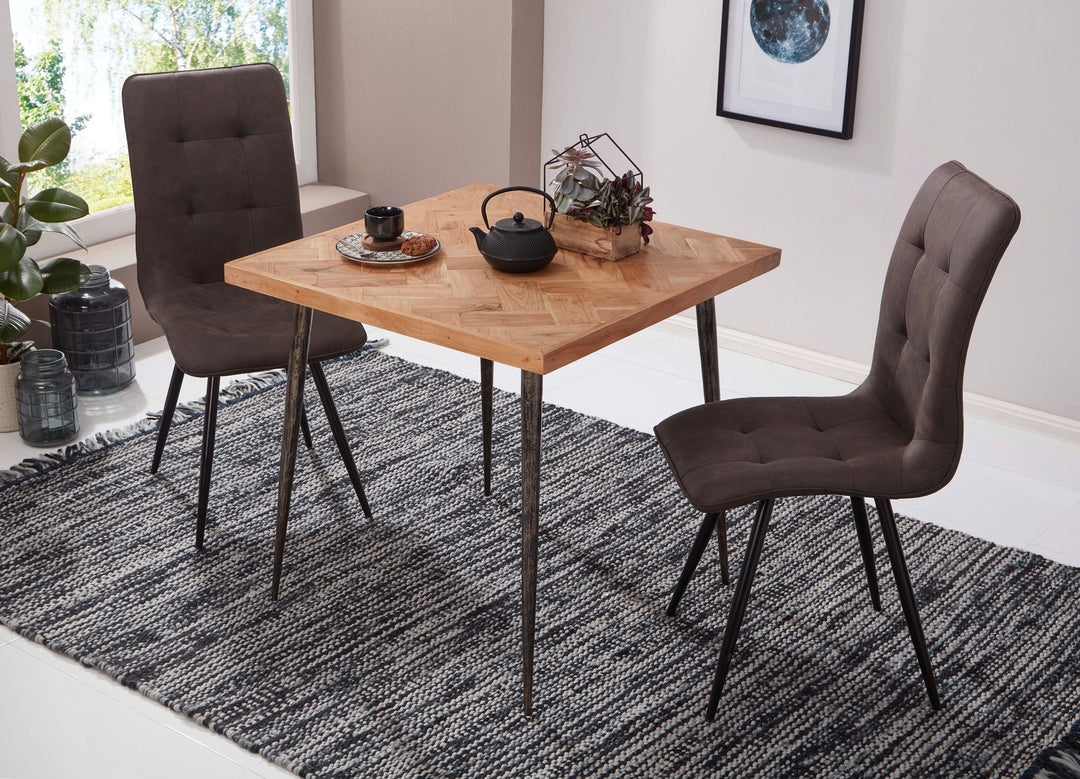 Spisebord 80x76x80 cm massivt akacietræ / metal industriel stil, lille spisebord i massivt træ, køkkenbord, spisebord i træ, lille spisebord i træ, firkantet bord i massivt træ