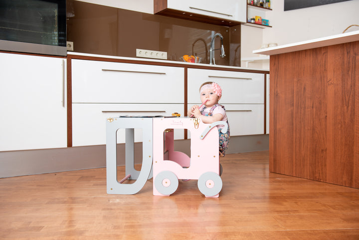 Montessori køkkentrappe til barn, pink og grå