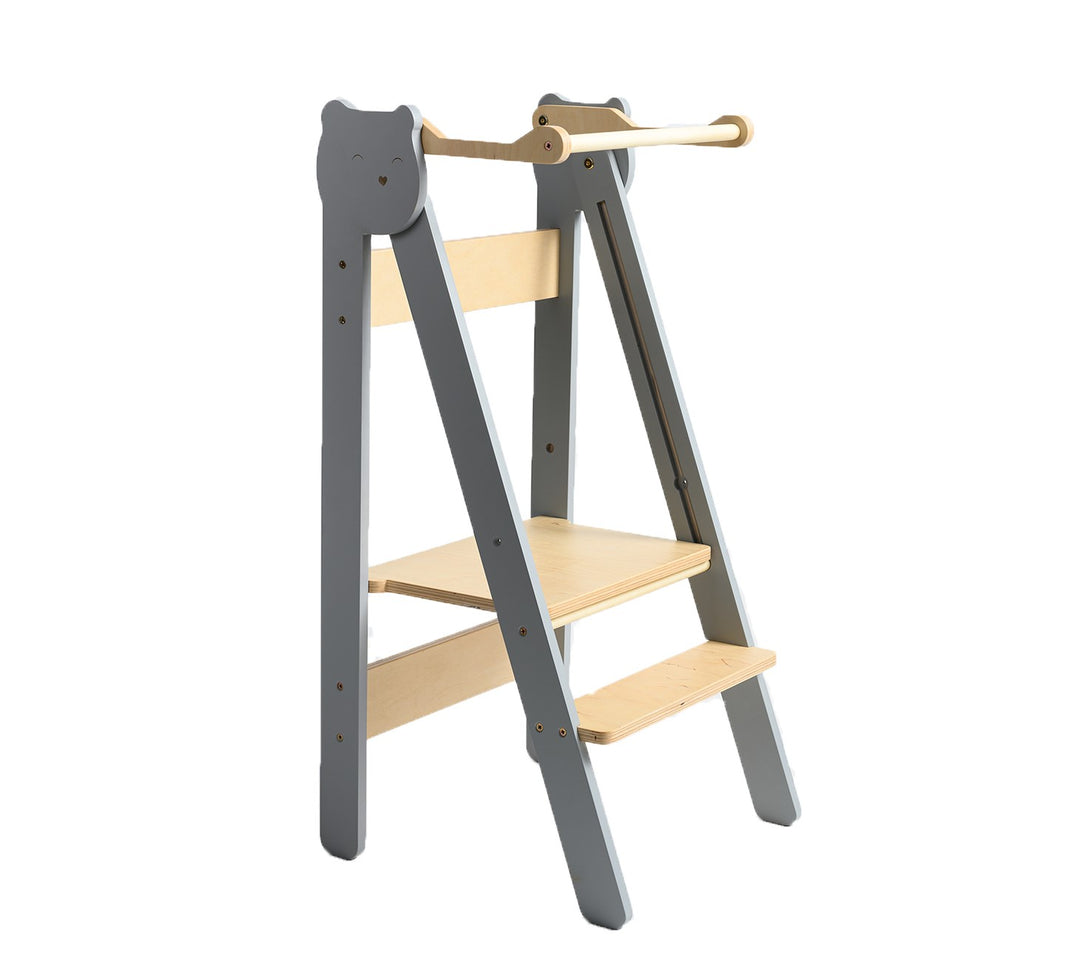 Trin-skammel til barn, grå og naturfarvet