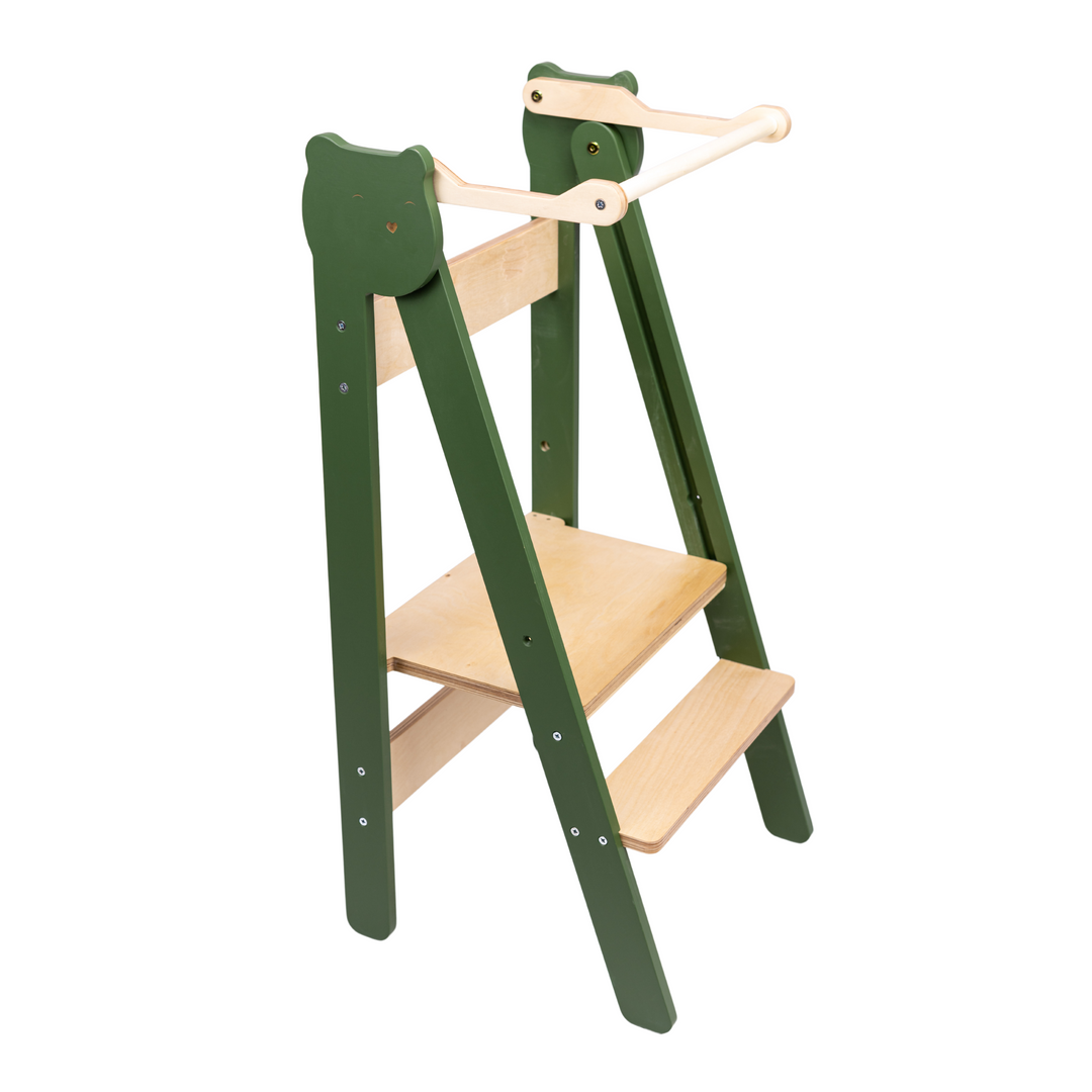 Trin-skammel til barn, khaki og naturfarvet