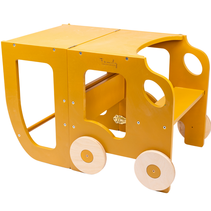 Køkkentrappe / montessori-læringstårn: bord, stol og trappe i ét til barn, safari-farve