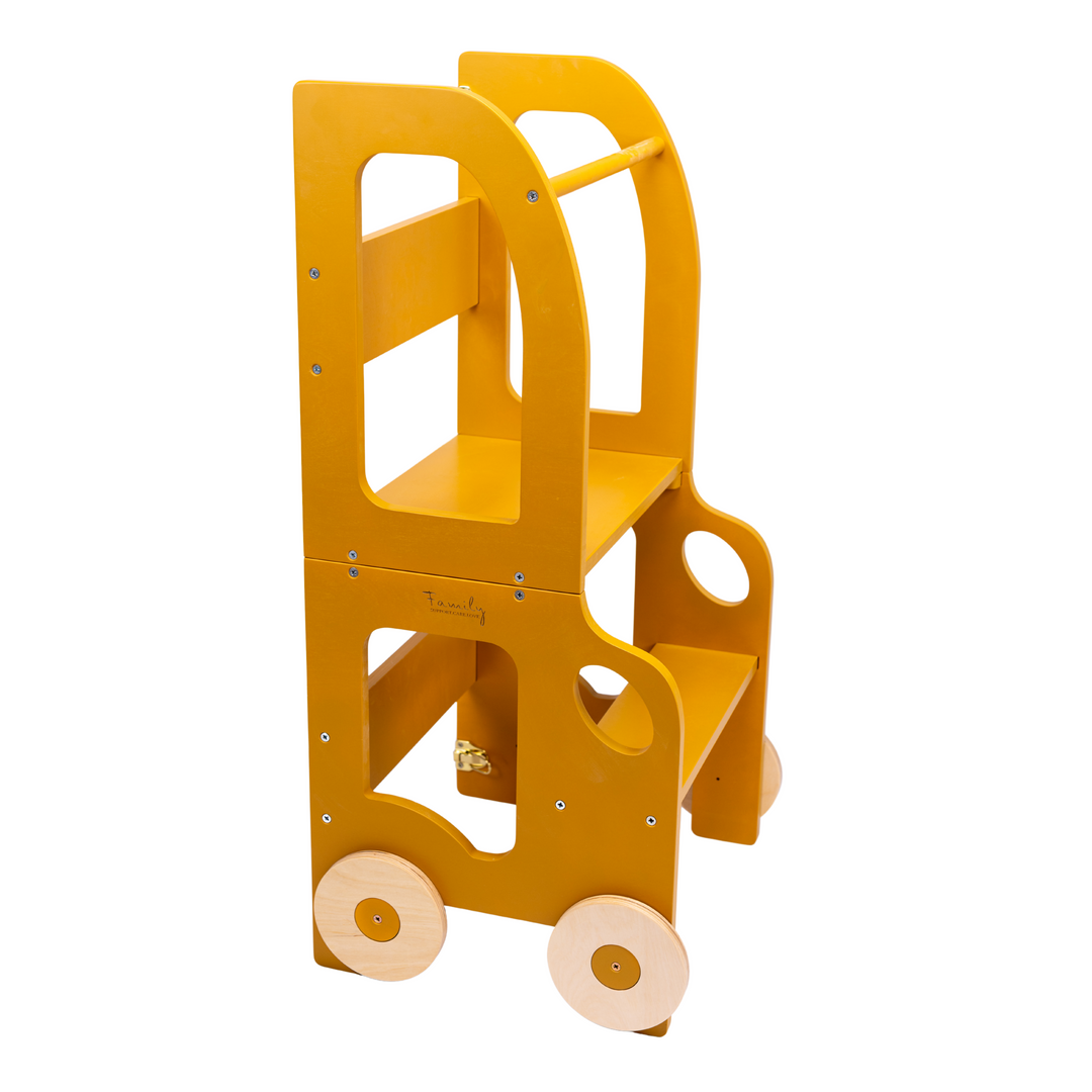 Køkkentrappe / montessori-læringstårn: bord, stol og trappe i ét til barn, safari-farve