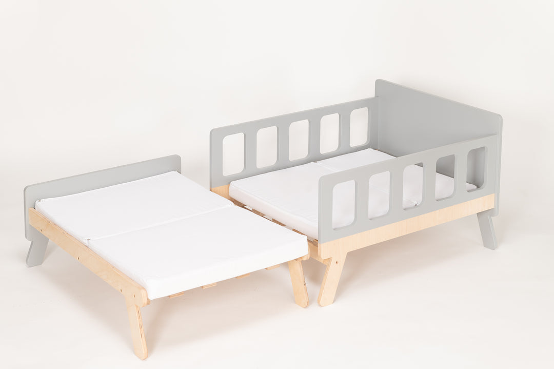 Smart børneseng der vokser med, grå