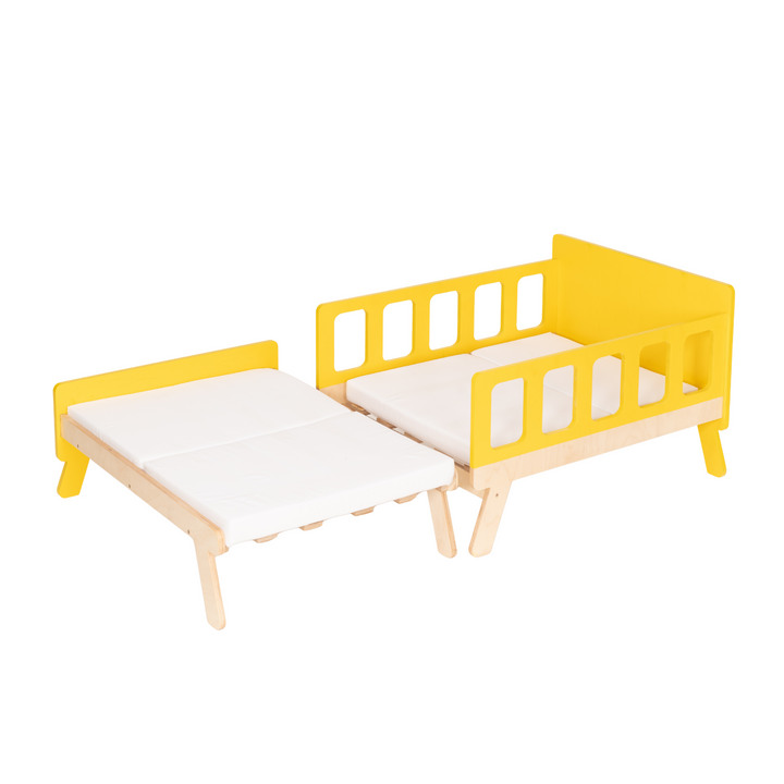 Smart børneseng der vokser med, gul