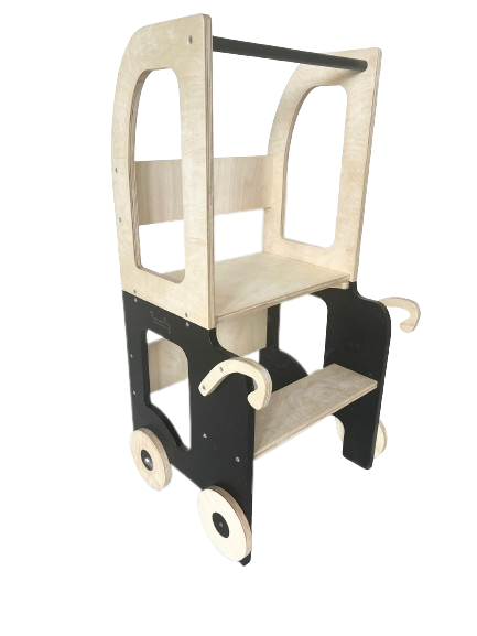 Montessori køkkentrappe til barn, pink og sort