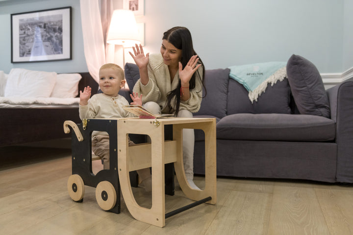 Montessori køkkentrappe til barn, pink og sort