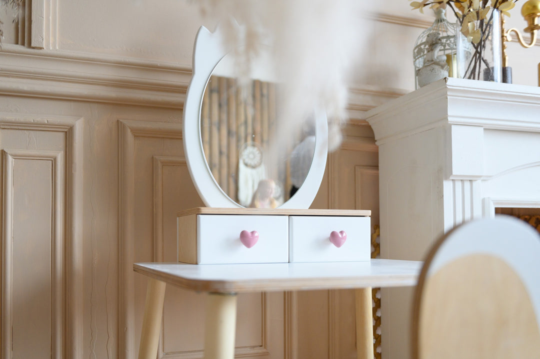 Sminkebord til barn, hvid og naturfarvet