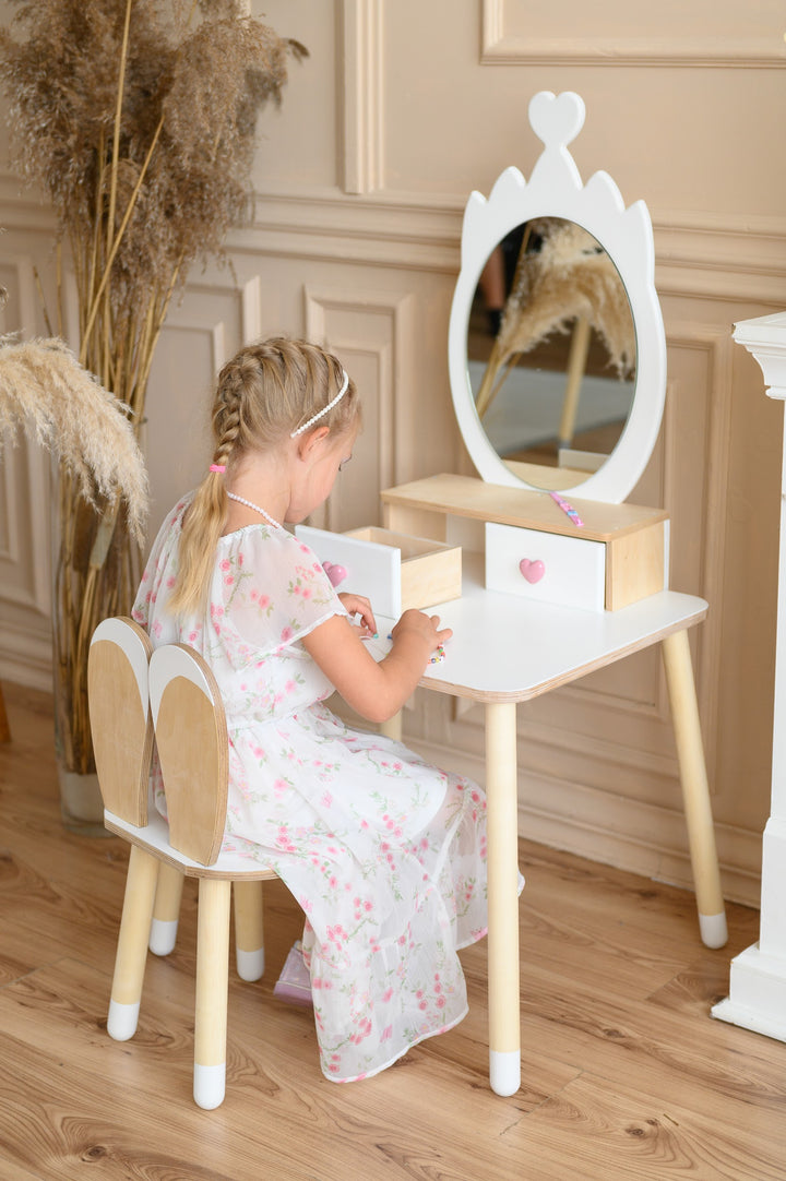 Sminkebord til barn, hvid og naturfarvet