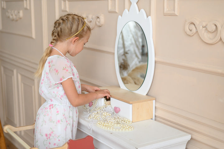 Sminkebord til barn, hvid og naturfarvet