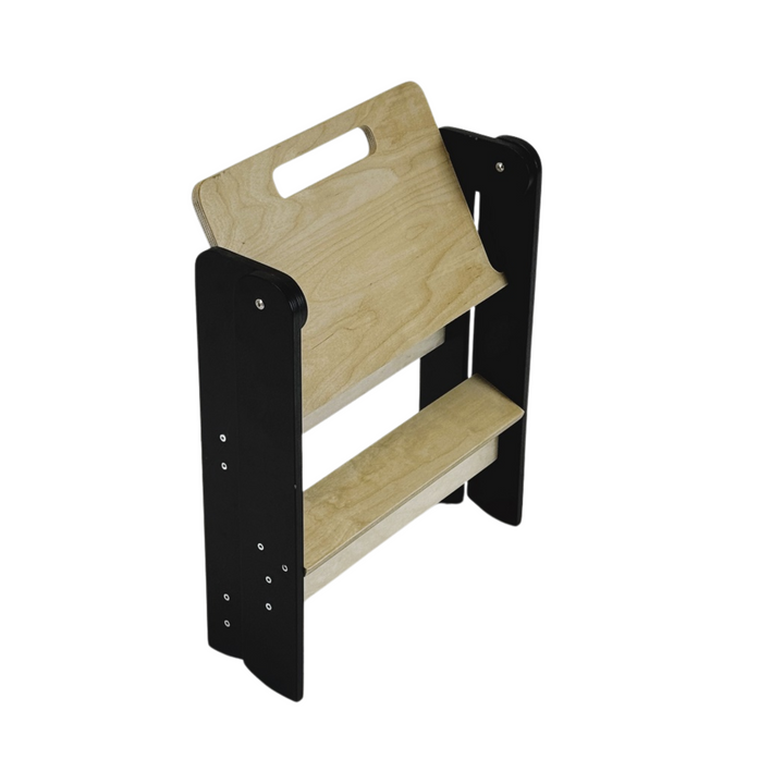Pladsbesparende lille trappe / træskammel, naturfarvet og sort