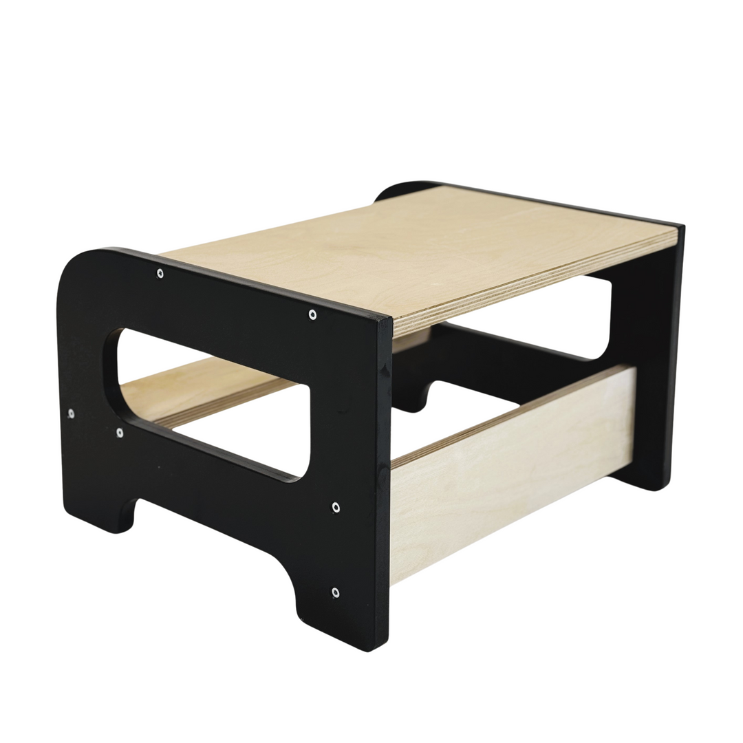 Læringstårn i træ, sort og naturfarvet