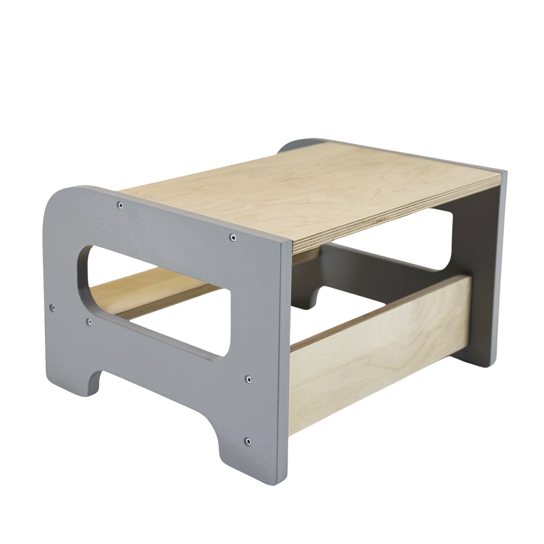 Læringstårn i træ, grå og naturfarvet