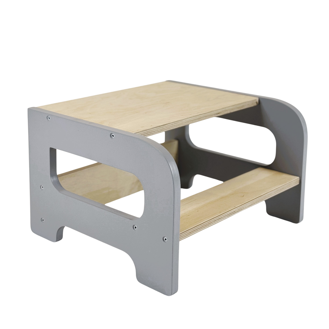 Læringstårn i træ, grå og naturfarvet