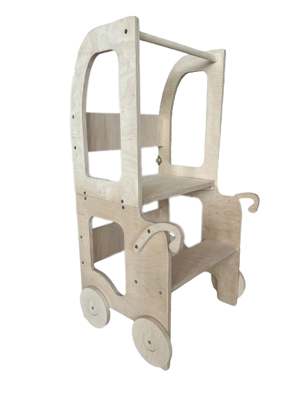 Montessori køkkentrappe til barn, naturfarvet